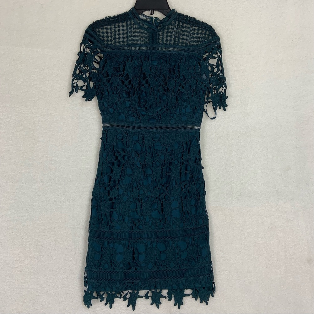 Chi Chi London Lace High Neck Mini Dress In Green Tulle Formal Lined Size 6
